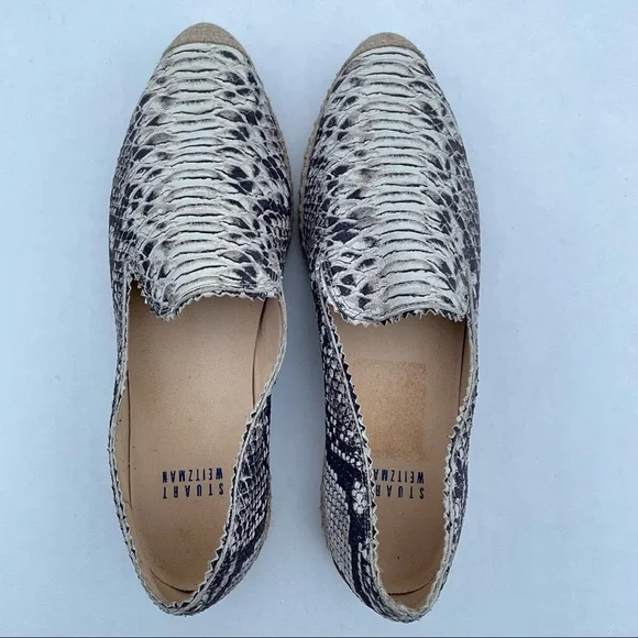 Stuart Weitzman Catalan Snake Print Leather Slip on Espadrille Natural Color - Picture 2 of 9